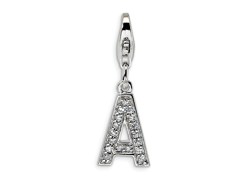Amore LaVita Sterling Silver CZ Initial Letter A w/Lobster Clasp Bracelet Charm