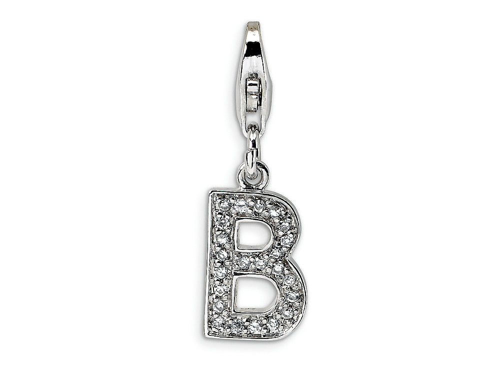 Amore LaVita Sterling Silver CZ Initial Letter B w/Lobster Clasp Bracelet Charm