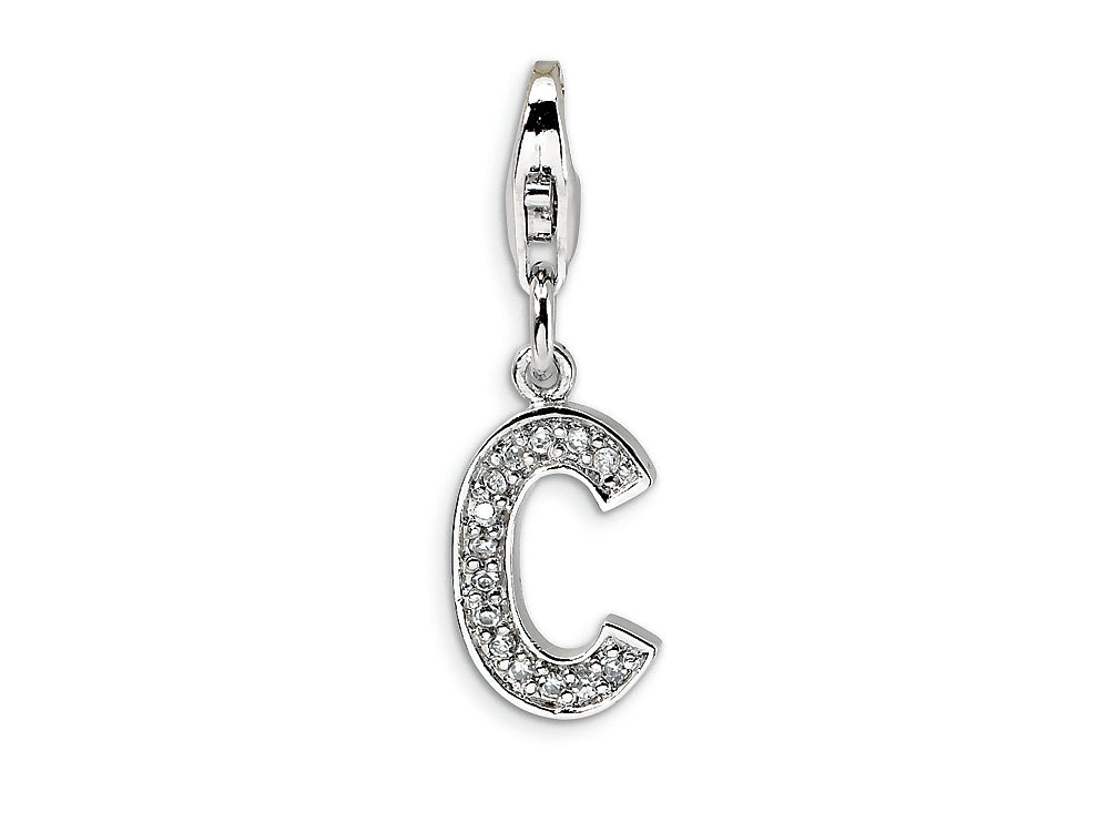 Amore LaVita Sterling Silver CZ Initial Letter C w/Lobster Clasp Bracelet Charm