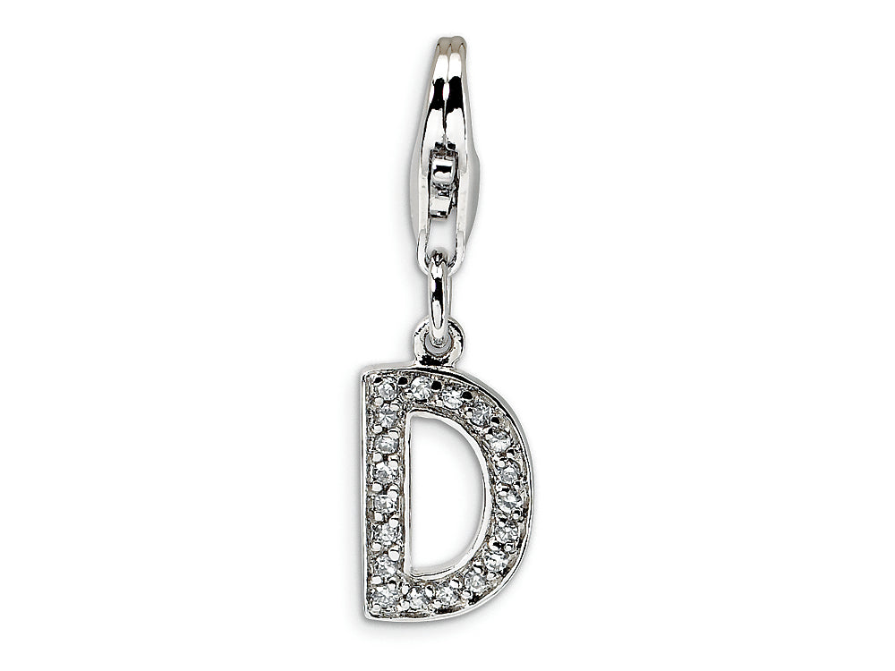 Amore LaVita Sterling Silver CZ Initial Letter D w/Lobster Clasp Bracelet Charm