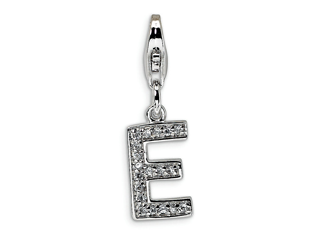 Amore LaVita Sterling Silver CZ Initial Letter E w/Lobster Clasp Bracelet Charm