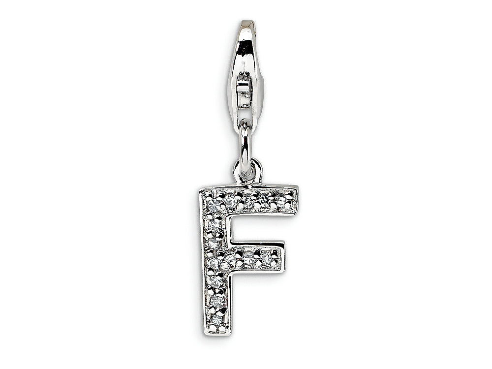 Amore LaVita Sterling Silver CZ Initial Letter F w/Lobster Clasp Bracelet Charm