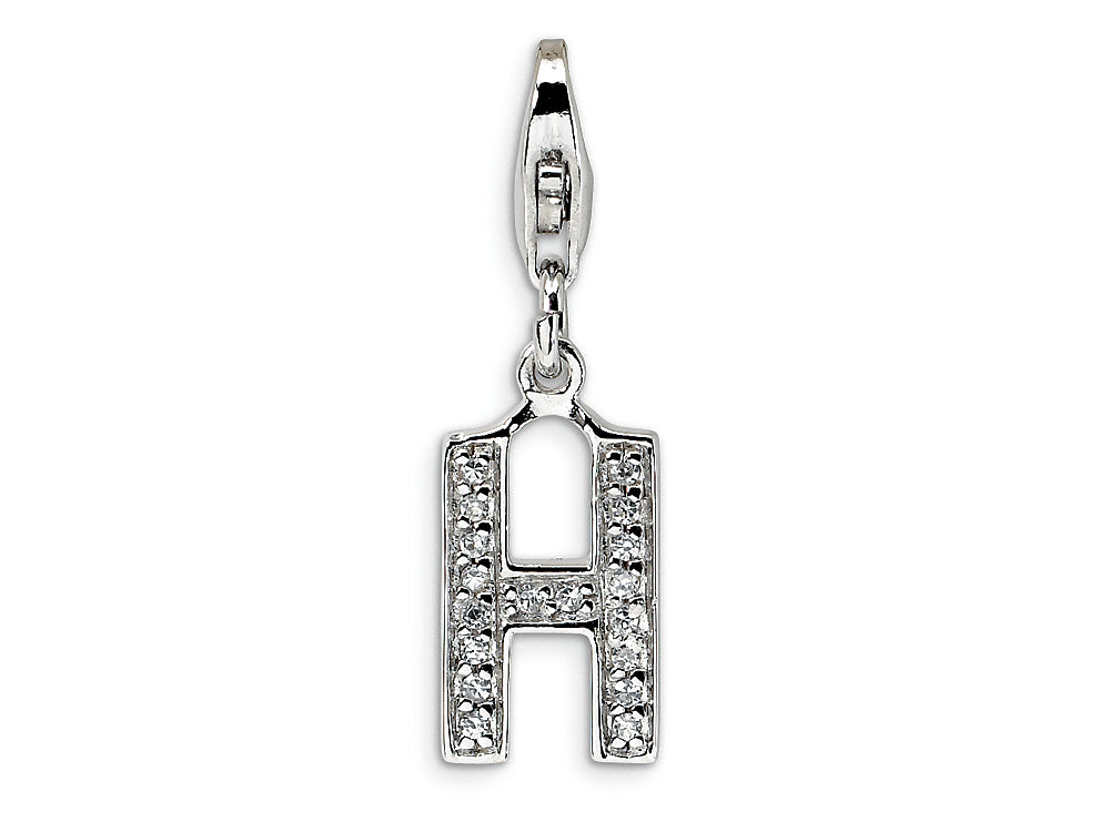 Amore LaVita Sterling Silver CZ Initial Letter H w/Lobster Clasp Bracelet Charm