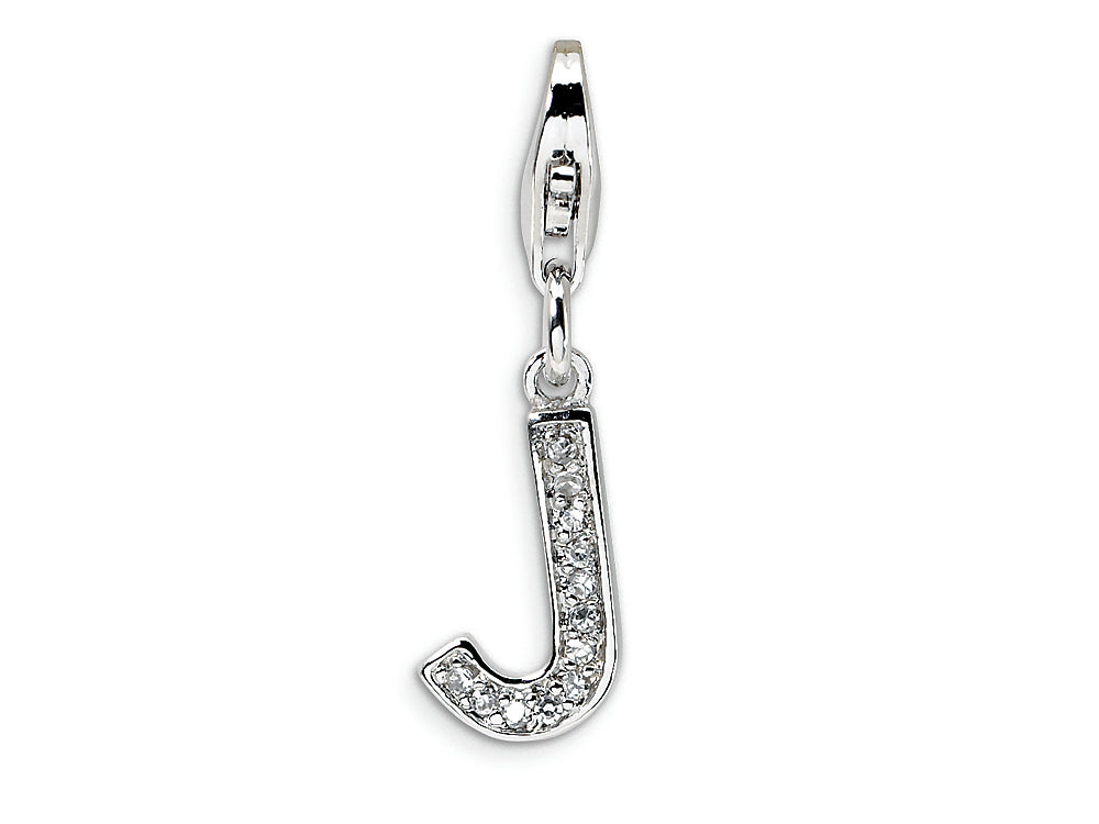 Amore LaVita Sterling Silver CZ Initial Letter J w/Lobster Clasp Bracelet Charm