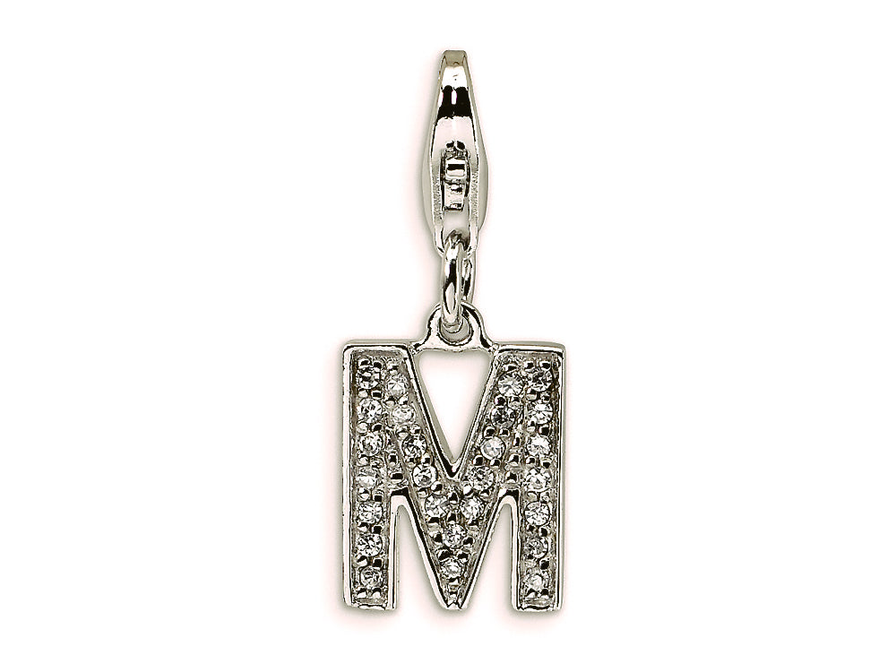 Amore LaVita Sterling Silver CZ Initial Letter M w/Lobster Clasp Bracelet Charm