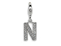 Amore LaVita Sterling Silver CZ Initial Letter N w/Lobster Clasp Bracelet Charm