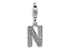 Amore LaVita Sterling Silver CZ Initial Letter N w/Lobster Clasp Bracelet Charm