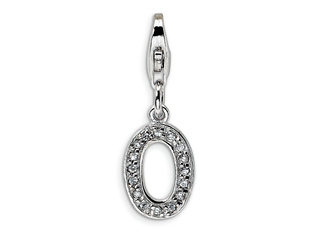 Amore LaVita Sterling Silver CZ Initial Letter O w/Lobster Clasp Bracelet Charm