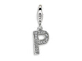 Amore LaVita Sterling Silver CZ Initial Letter P w/Lobster Clasp Bracelet Charm