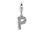 Amore LaVita Sterling Silver CZ Initial Letter P w/Lobster Clasp Bracelet Charm