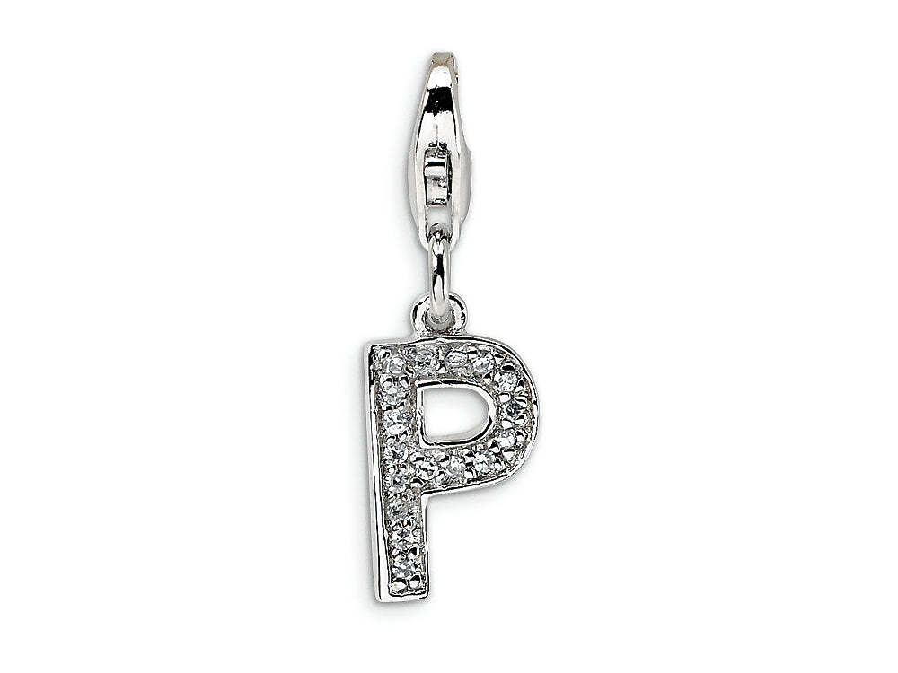 Amore LaVita Sterling Silver CZ Initial Letter P w/Lobster Clasp Bracelet Charm