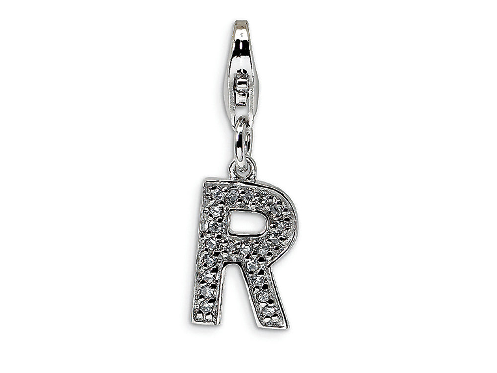 Amore LaVita Sterling Silver CZ Initial Letter R w/Lobster Clasp Bracelet Charm