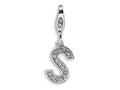 Amore LaVita Sterling Silver CZ Initial Letter S w/Lobster Clasp Bracelet Charm