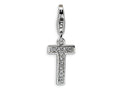 Amore LaVita Sterling Silver CZ Initial Letter T w/Lobster Clasp Bracelet Charm