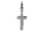 Amore LaVita Sterling Silver CZ Initial Letter T w/Lobster Clasp Bracelet Charm