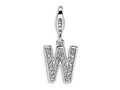 Amore LaVita Sterling Silver CZ Initial Letter W w/Lobster Clasp Bracelet Charm