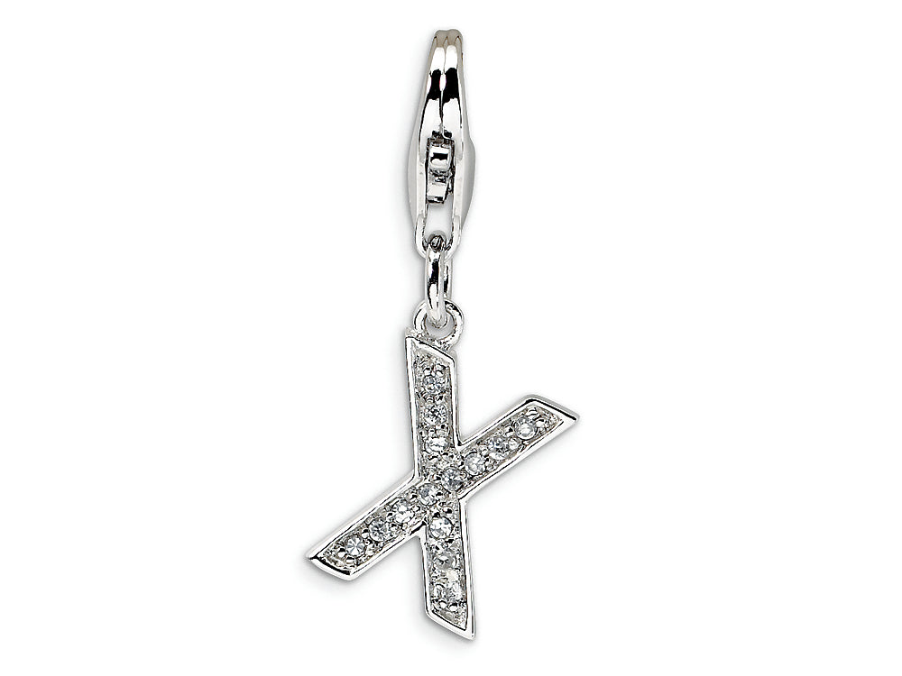 Amore LaVita Sterling Silver CZ Initial Letter X w/Lobster Clasp Bracelet Charm