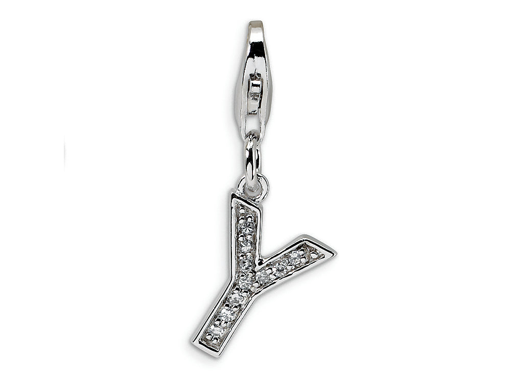 Amore LaVita Sterling Silver CZ Initial Letter Y w/Lobster Clasp Bracelet Charm