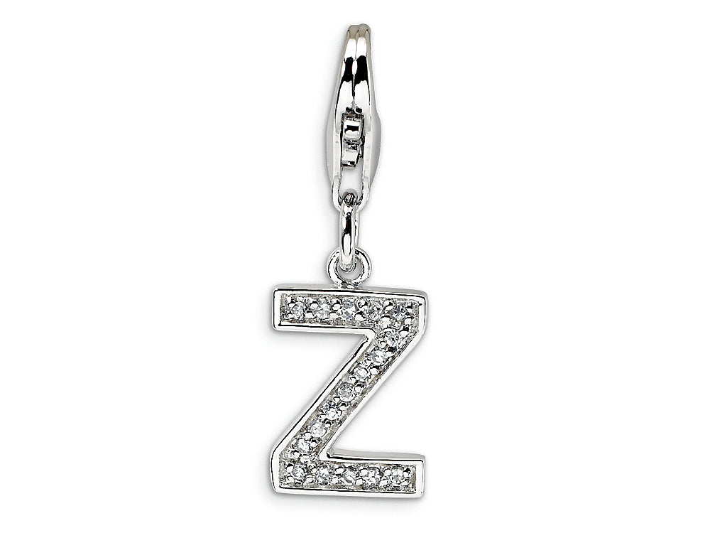 Amore LaVita Sterling Silver CZ Initial Letter Z w/Lobster Clasp Bracelet Charm