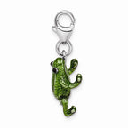 Sterling Silver Rhodium-plated 3-d Enameled Frog With Lobster Clasp Charm