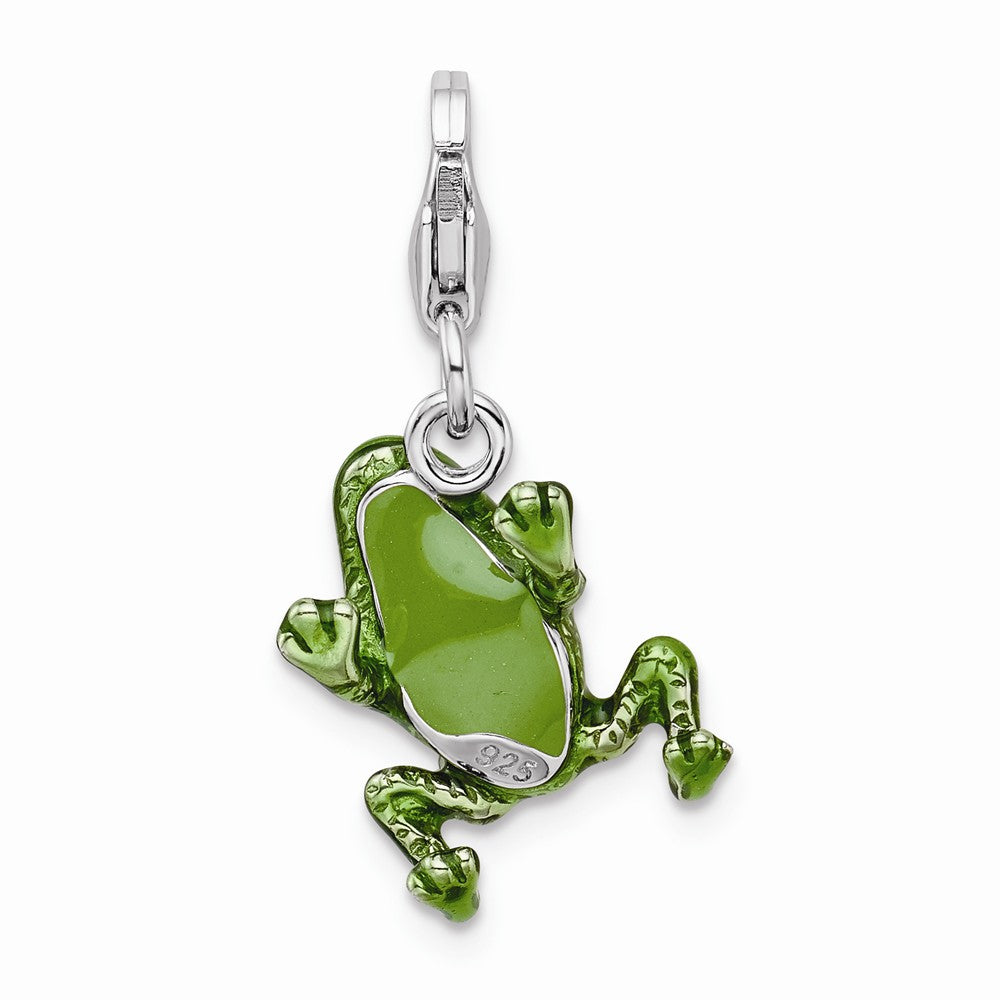 Sterling Silver Rhodium-plated 3-d Enameled Frog With Lobster Clasp Charm