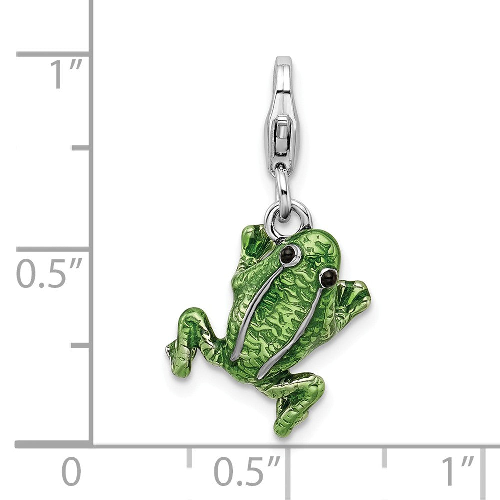 Sterling Silver Rhodium-plated 3-d Enameled Frog With Lobster Clasp Charm