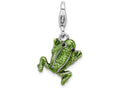 Sterling Silver Rhodium-plated 3-d Enameled Frog With Lobster Clasp Charm