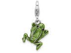 Sterling Silver Rhodium-plated 3-d Enameled Frog With Lobster Clasp Charm