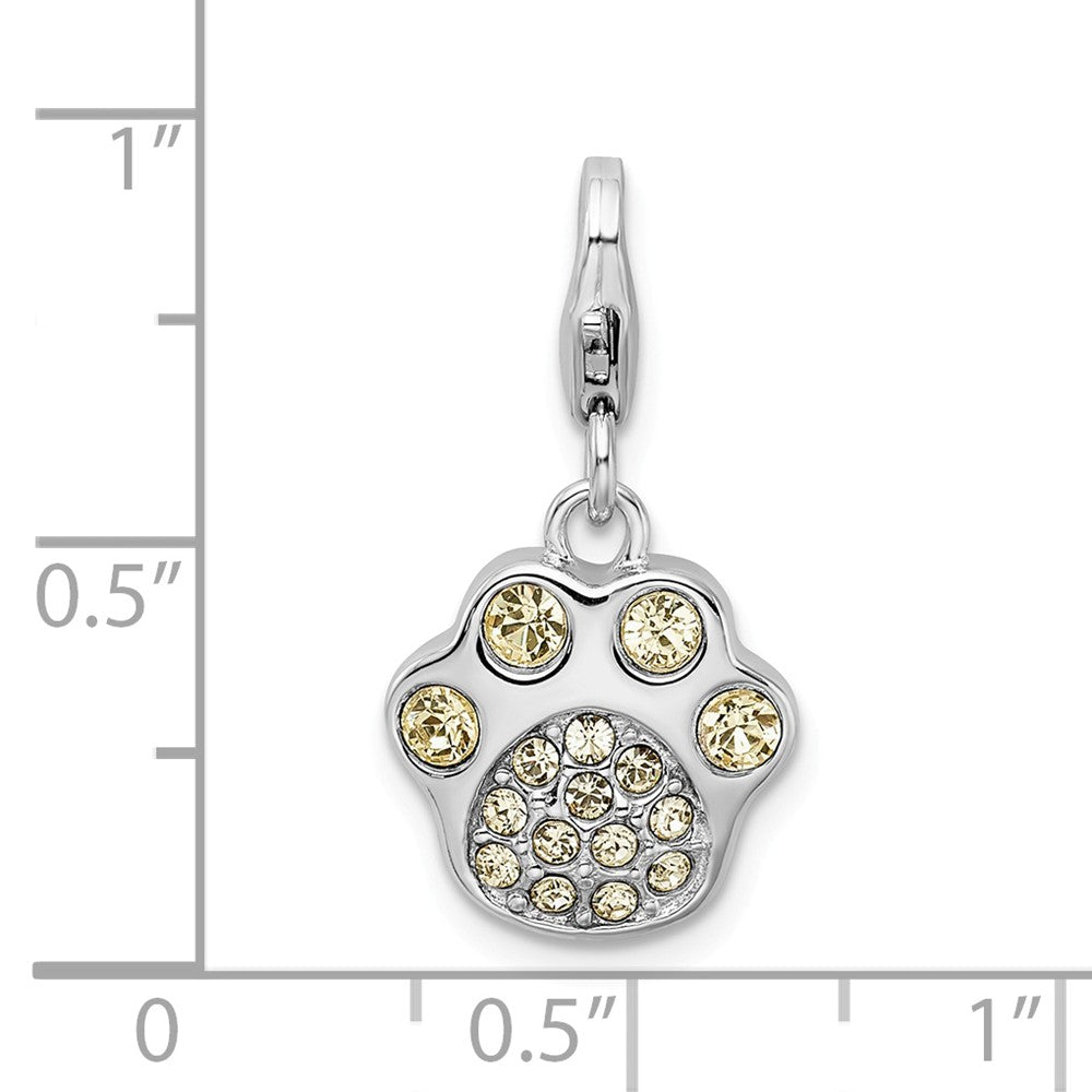 Sterling Silver Rhodium Enameled Paw Print With Lobster Clasp Charm