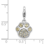 Sterling Silver Rhodium Enameled Paw Print With Lobster Clasp Charm