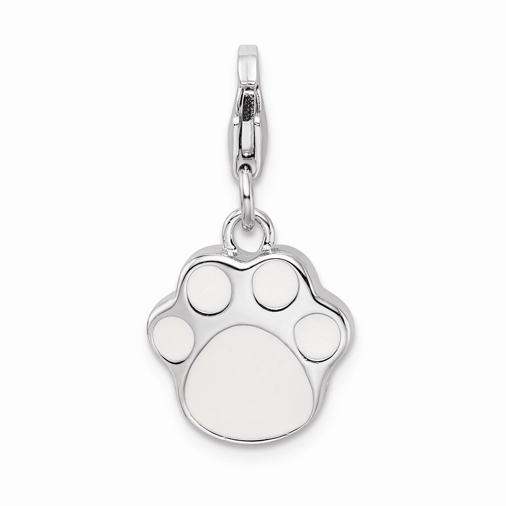 Sterling Silver Rhodium Enameled Paw Print With Lobster Clasp Charm