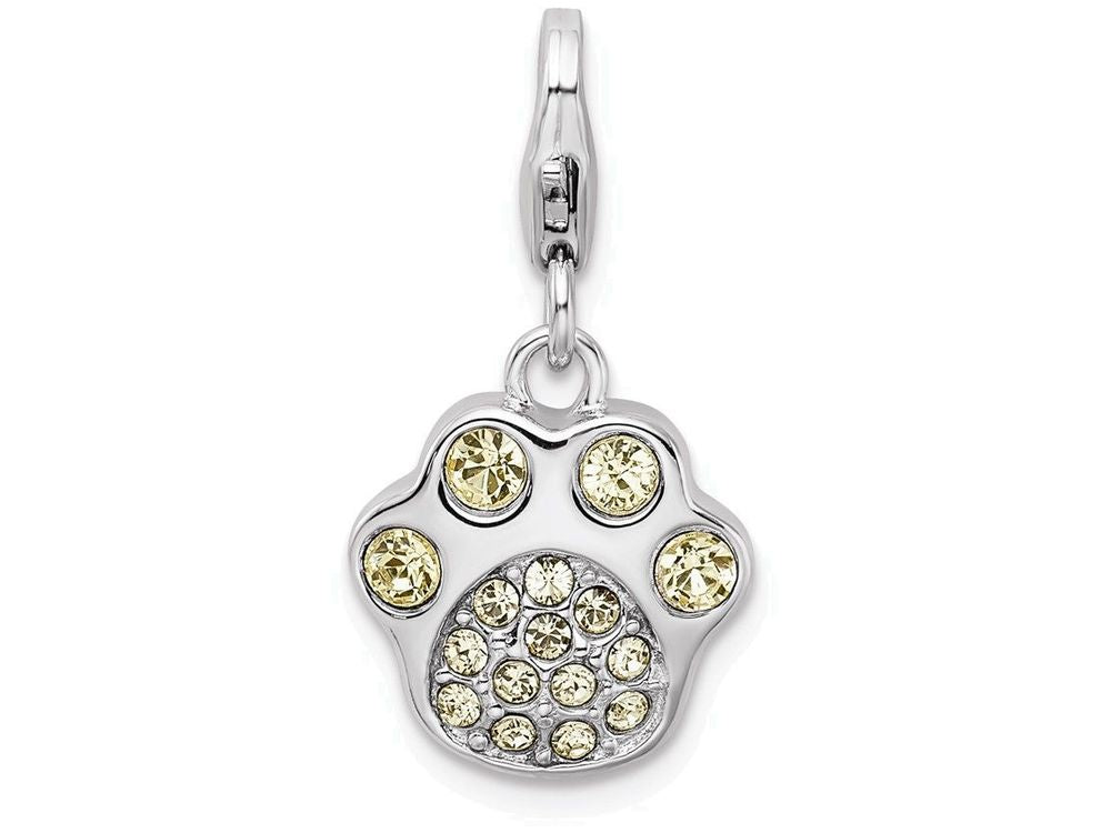 Sterling Silver Rhodium Enameled Paw Print With Lobster Clasp Charm