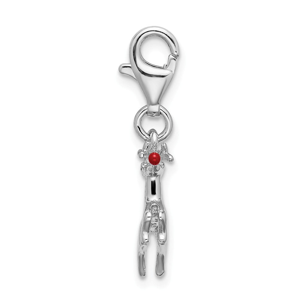 Sterling Silver Rhodium-plated Enameled Reindeer Charm