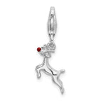 Sterling Silver Rhodium-plated Enameled Reindeer Charm