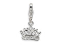 Amore LaVita Sterling Silver CZ Crown Lobster Clasp Charm for Bracelet 13 x 23mm