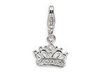 Amore LaVita Sterling Silver CZ Crown Lobster Clasp Charm for Bracelet 13 x 23mm