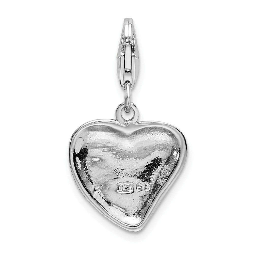 Sterling Silver Rhodium-plated Polished And Enameled Heart With Dog Paw Print Charm