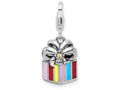 Sterling Silver Rhodium-plated Yellow Enameled Present With Lobster Clasp Charm