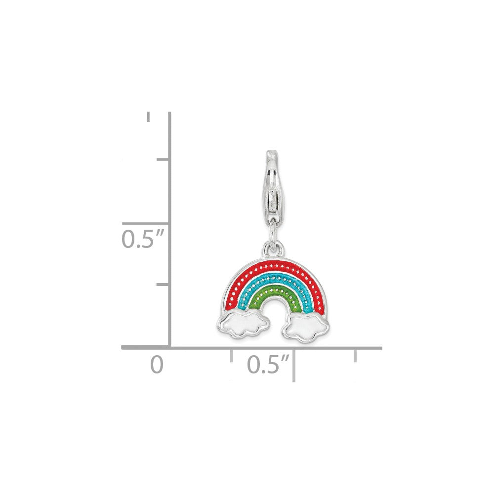 Sterling Silver Rhodium-plated Enameled Rainbow With Lobster Clasp Charm