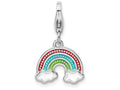 Sterling Silver Rhodium-plated Enameled Rainbow With Lobster Clasp Charm
