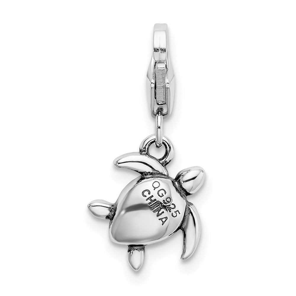 Sterling Silver Rhodium-plated Green Turtle With Lobster Clasp Charm
