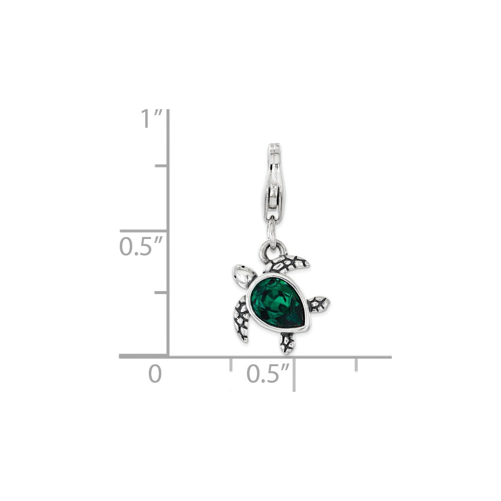 Sterling Silver Rhodium-plated Green Turtle With Lobster Clasp Charm