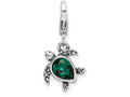 Sterling Silver Rhodium-plated Green Turtle With Lobster Clasp Charm