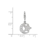 Sterling Silver Rhodium-plated Polished With  Cz Moon And Star Lobster Clasp Charm