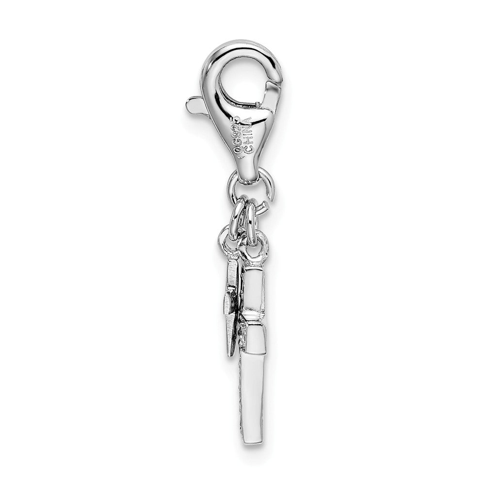 Sterling Silver Rhodium-plated Polished With Cz Two Crosterling Silver Lobster Clasp Charm