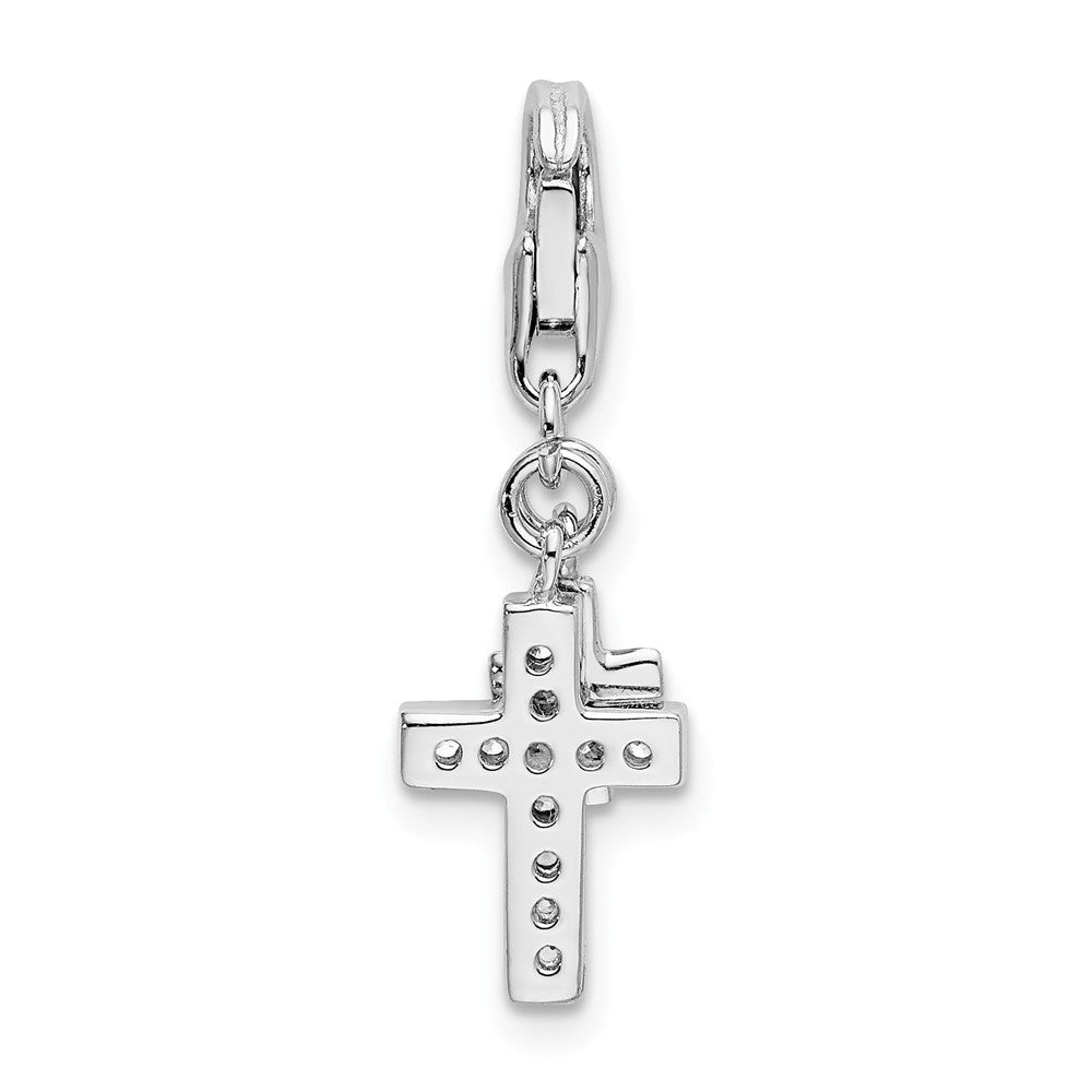 Sterling Silver Rhodium-plated Polished With Cz Two Crosterling Silver Lobster Clasp Charm