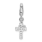 Sterling Silver Rhodium-plated Polished With Cz Two Crosterling Silver Lobster Clasp Charm