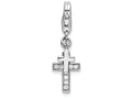 Sterling Silver Rhodium-plated Polished With Cz Two Crosterling Silver Lobster Clasp Charm