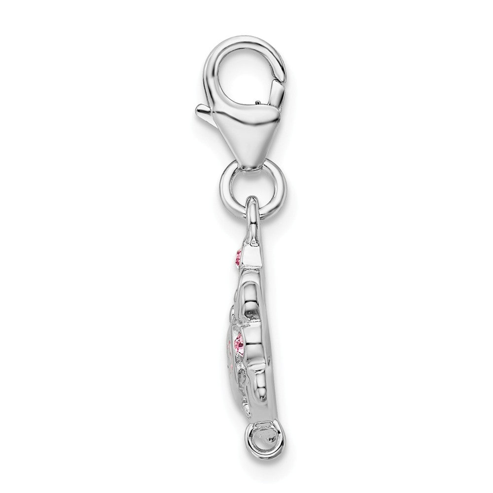 Sterling Silver Rhodium-plated Polished Pink Cz Princesterling Silver With Lobster Clasp Charm