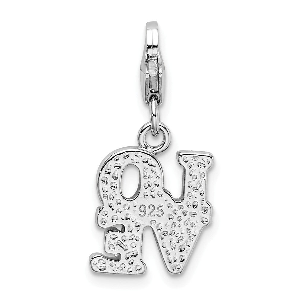 Sterling Silver Rhodium-plated Red Enameled Love With Lobster Clasp Charm